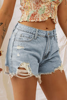 Sky Blue Distressed Light Wash Denim Shorts - ElectronX Plus