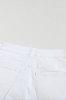 White Plain High Waist Buttons Frayed Cropped Denim Jeans - ElectronX Plus