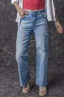 Light Blue High Rise Distressed Straight Leg Jeans - ElectronX Plus