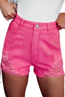 Rose Distressed Slim Fit High Waist Denim Shorts - ElectronX Plus