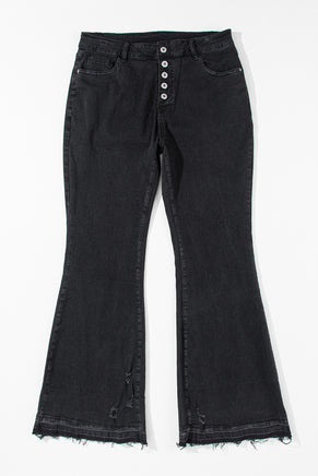 Black High Waist Button Front Flare Jeans - ElectronX Plus