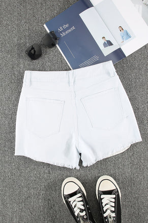 White Distressed Frayed Denim Shorts - ElectronX Plus