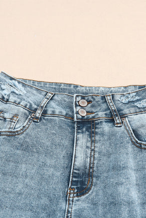 Sky Blue Subtle Ripped Detail Flare Bottom Jeans - ElectronX Plus