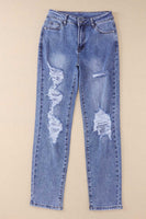 Sky Blue Heavy Destroyed Big Hole Boyfriend Jeans - ElectronX Plus