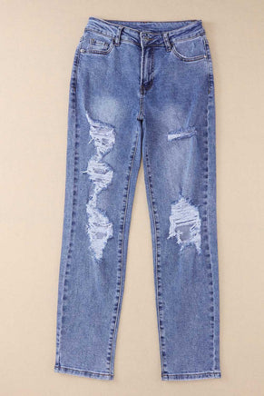 Sky Blue Heavy Destroyed Big Hole Boyfriend Jeans - ElectronX Plus