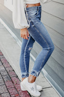 Light Blue Distressed Frayed Ankle Skinny Jeans - ElectronX Plus