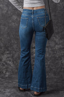 Blue High Waist Seam Stitching Pocket Flare Jeans - ElectronX Plus