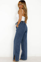 Dark Blue Drawstring Elastic Waist Wide Leg Jeans - ElectronX Plus