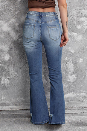 Blue Distressed Flare Jeans - ElectronX Plus