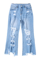 Sky Blue Heavy Destroyed High Waist Jeans - ElectronX Plus