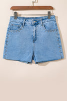 Sky Blue Stud Embellished High Waist Denim Shorts - ElectronX Plus