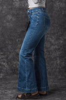 Blue High Waist Seam Stitching Pocket Flare Jeans - ElectronX Plus