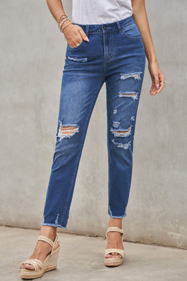 Light Blue Distressed Boyfriend Denim Pants - ElectronX Plus