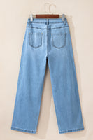 Light Blue Floral Rhinestone Decor High Rise Wide Leg Jeans - ElectronX Plus