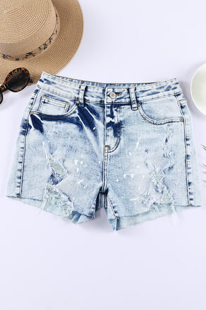 Sky Blue Distressed Bleached Denim Shorts - ElectronX Plus