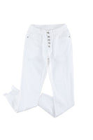 White Plain High Waist Buttons Frayed Cropped Denim Jeans - ElectronX Plus