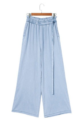 Sky Blue High Waist Pocketed Wide Leg Tencel Jeans - ElectronX Plus