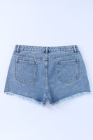 Sky Blue High Rise Crossover Waist Denim Shorts - ElectronX Plus