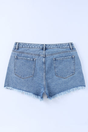 Sky Blue High Rise Crossover Waist Denim Shorts - ElectronX Plus