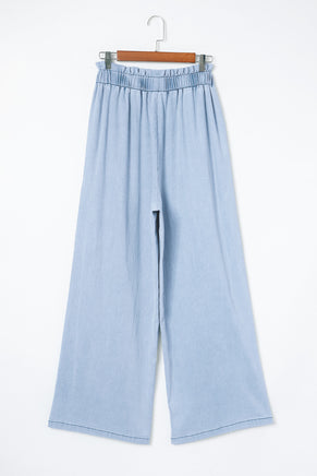 Sky Blue High Waist Pocketed Wide Leg Tencel Jeans - ElectronX Plus