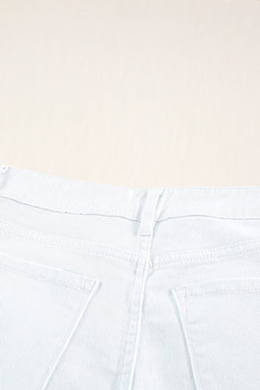 White Distressed Frayed Denim Shorts - ElectronX Plus