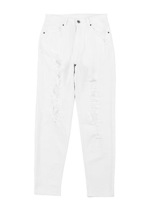 White Distressed Ripped Holes High Waist Skinny Jeans - ElectronX Plus