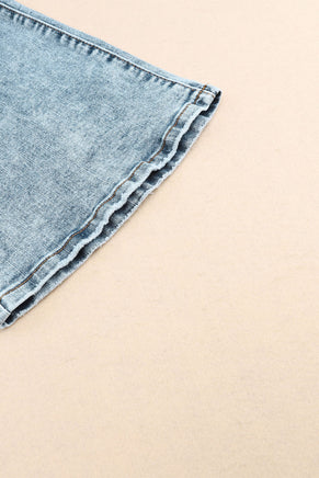 Sky Blue Subtle Ripped Detail Flare Bottom Jeans - ElectronX Plus