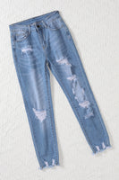 Light Blue Distressed Boyfriend Denim Pants - ElectronX Plus