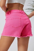 Rose Distressed Slim Fit High Waist Denim Shorts - ElectronX Plus