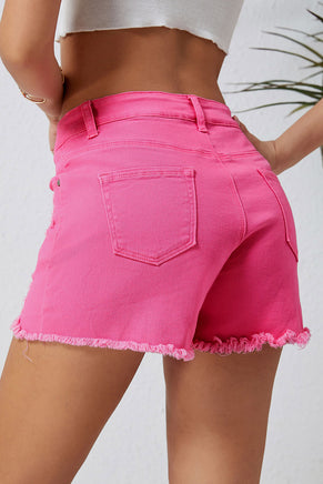 Rose Distressed Slim Fit High Waist Denim Shorts - ElectronX Plus