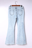 Sky Blue Distressed Acid Wash Flare Jeans - ElectronX Plus