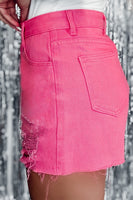 Rose Distressed Slim Fit High Waist Denim Shorts - ElectronX Plus