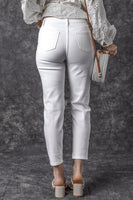 White Distressed Ripped Holes High Waist Skinny Jeans - ElectronX Plus