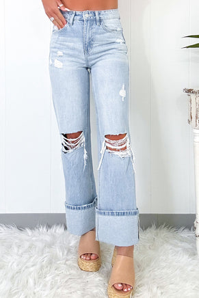 Beau Blue Light Wash Distressed Flare Jeans - ElectronX Plus