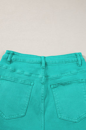 Turquoise Frayed Edge Mid Rise Denim Shorts - ElectronX Plus