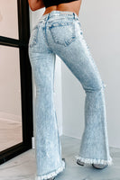 Sky Blue Distressed Acid Wash Flare Jeans - ElectronX Plus