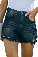 Black High Waist Frayed Denim Shorts - ElectronX Plus