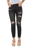 Black Distressed Boyfriend Denim Pants - ElectronX Plus