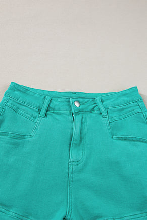 Turquoise Frayed Edge Mid Rise Denim Shorts - ElectronX Plus