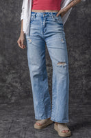 Light Blue High Rise Distressed Straight Leg Jeans - ElectronX Plus