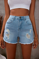 Light Blue Frayed Hem Denim Shorts - ElectronX Plus