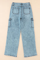 Sky Blue Cool Cargo Style Wide Leg Jeans - ElectronX Plus