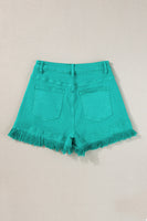 Turquoise Frayed Edge Mid Rise Denim Shorts - ElectronX Plus