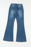 Blue High Waist Seam Stitching Pocket Flare Jeans - ElectronX Plus