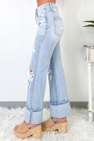 Beau Blue Light Wash Distressed Flare Jeans - ElectronX Plus