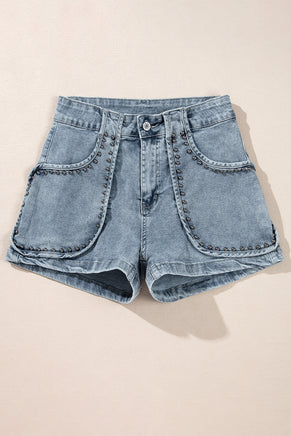 Dusk Blue Studded Acid Wash Jean Shorts - ElectronX Plus