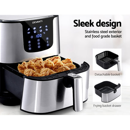 Devanti Air Fryer 7L LCD Fryers Stainless Steel - ElectronX Plus