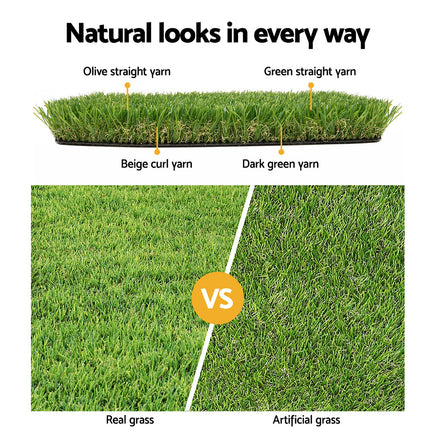 Primeturf Artificial Grass 20SQM 30mm Synthetic Fake Lawn Turf Plastic Plant 4-coloured 2mx5m - ElectronX Plus