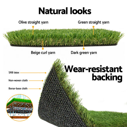 Primeturf Artificial Grass 30mm 2mx5m 50SQM Synthetic Fake Lawn Turf Plastic Plant 4-coloured - ElectronX Plus