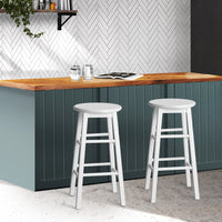 Artiss 2x Bar Stools Round Chairs Wooden White - ElectronX Plus